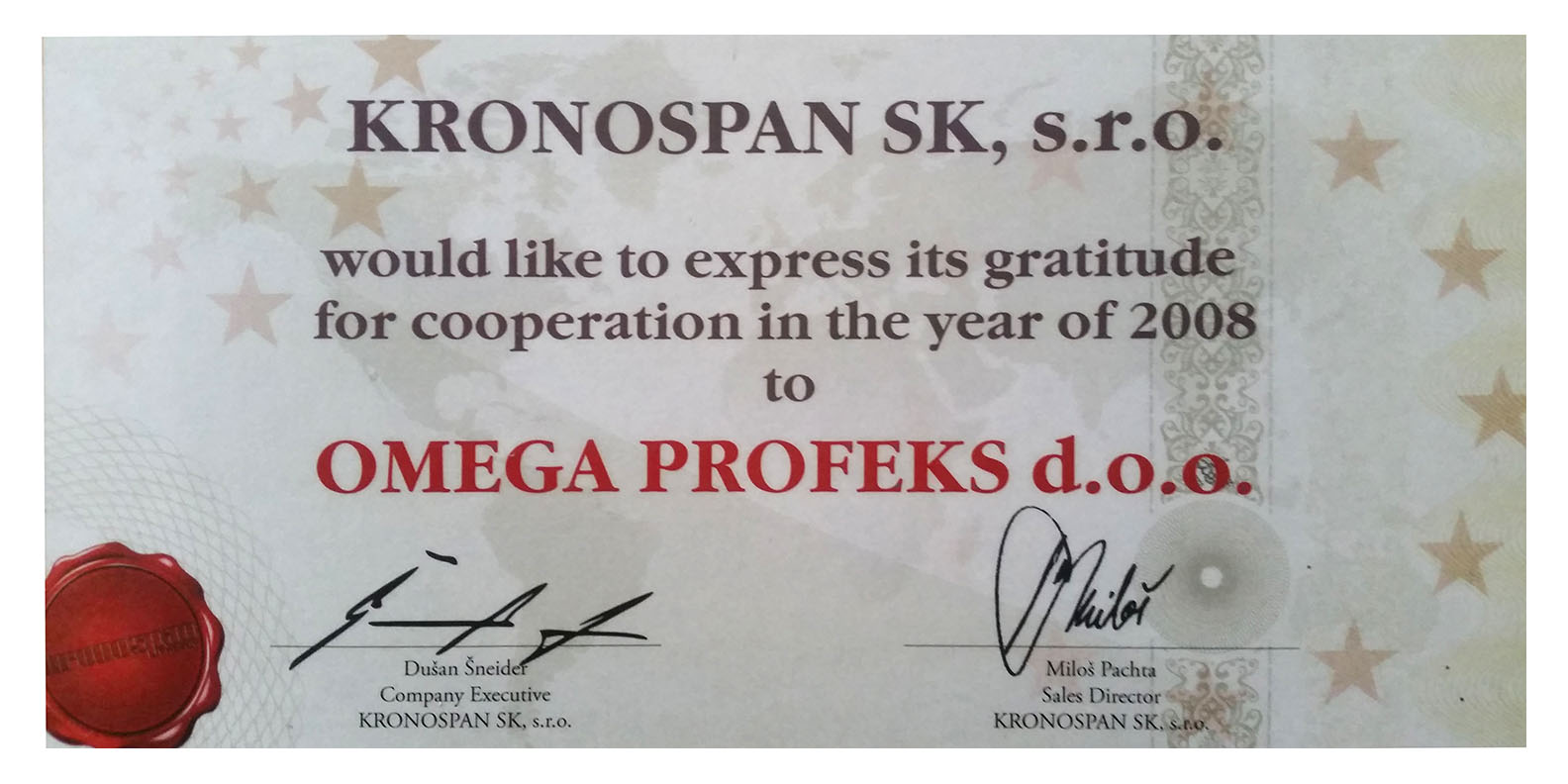 Zahvalnica Kronospana 2008.